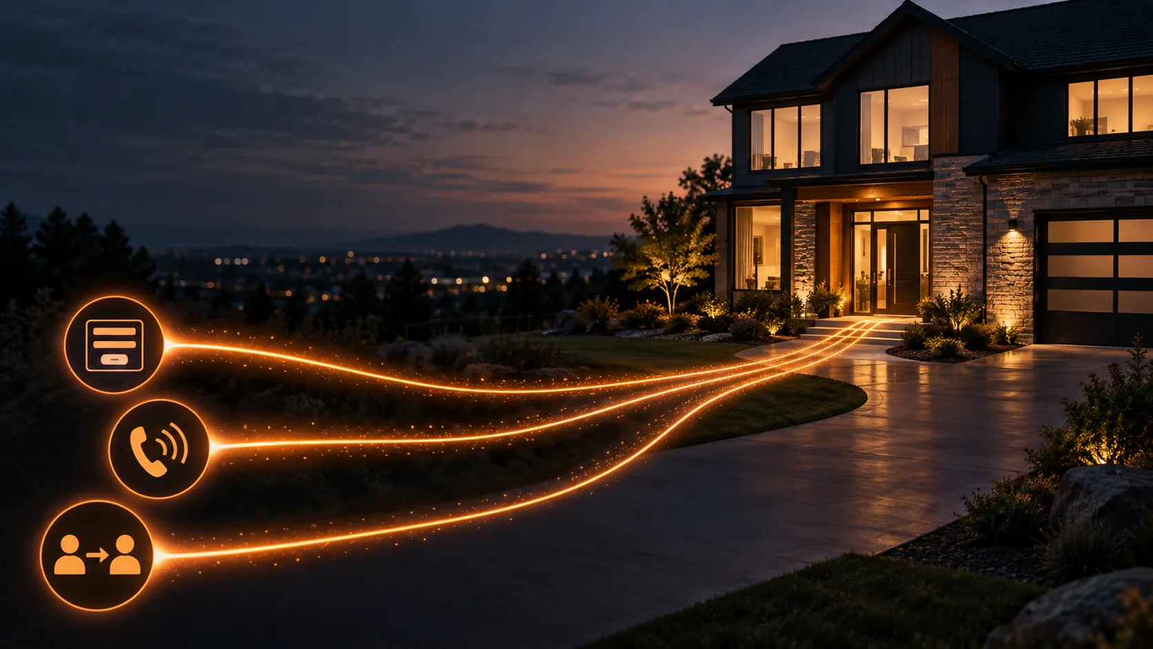 Three customer-acquisition paths converging on a home